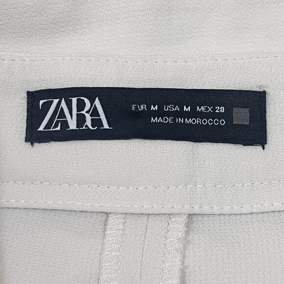 Zara Skirt Womens Medium Ivory Belted A-Line Midi Side Zip High Waist Polyester - Picture 8 of 10